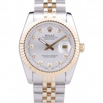 Rolex Datejust quadrante argento con diamanti a coste lunetta 7454