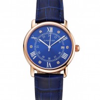 Cartier Ronde Solo quadrante blu Diamond Hour Marks Cassa in oro rosa Cinturino in pelle blu