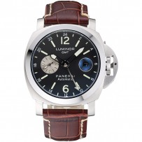 Panerai Luminor GMT quadrante nero cinturino in pelle marrone