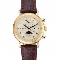 Patek Philippe Grandi Complicazioni Quadrante Oro Cassa Oro Incisa Bracciale in Pelle Marrone-1454141