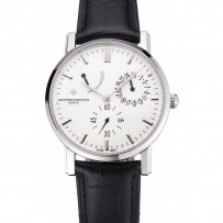 Swiss Vacheron Constantin Patrimony Quantieme Reserve De Marche quadrante crema cassa in acciaio inossidabile cinturino in pelle nera