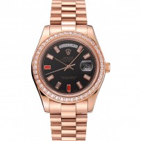 Swiss Rolex Day-Date diamanti e rubini quadrante nero bracciale in oro rosa 1454102