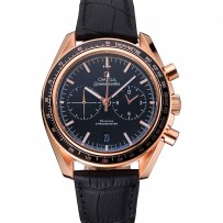 Omega Speedmaster quadrante nero cassa in oro cinturino in pelle nera 622809