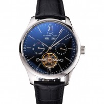 IWC Portofino Tourbillon quadrante nero cassa in acciaio inossidabile cinturino in pelle nera