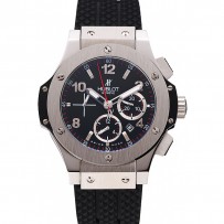 Swiss Hublot Big Bang quadrante nero cassa d'argento braccialetto di gomma nera 1453900