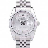 Rolex Datejust quadrante argento con diamanti a coste lunetta 7455