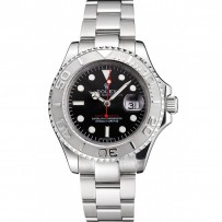 Cassa e bracciale in acciaio inossidabile con quadrante nero Swiss Rolex Yacht-Master