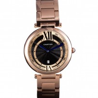 Cartier Ballon Bleu Rose Gold Stainelss cinturino in acciaio quadrante nero 621454