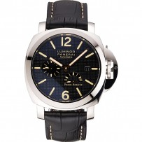 Panerai Luminor Automatic Power Reserve quadrante nero goffrato cassa in acciaio inossidabile cinturino in pelle nera