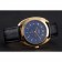 Hermes Dressage quadrante blu cassa in oro cinturino in pelle nera