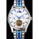 Omega De Ville Moonphase Tourbillon quadrante bianco Cassa in acciaio inossidabile Bracciale bicolore in acciaio blu