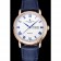 Patek Philippe Calatrava quadrante bianco blu numeri romani cassa in oro bracciale in pelle blu 1454056